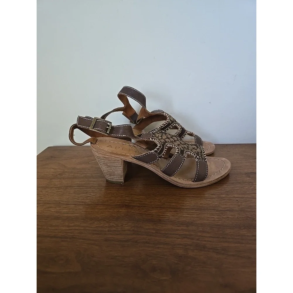 Apepazza Womens Brown Leather Strappy Block Heel Sandals Size 9.5 Boho